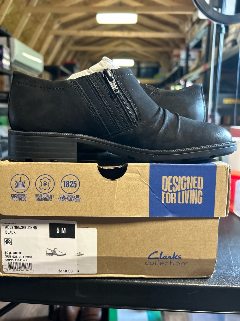 Clarks Black Women’s Slip-On Ankle Bootie with Side Zip. Size 5